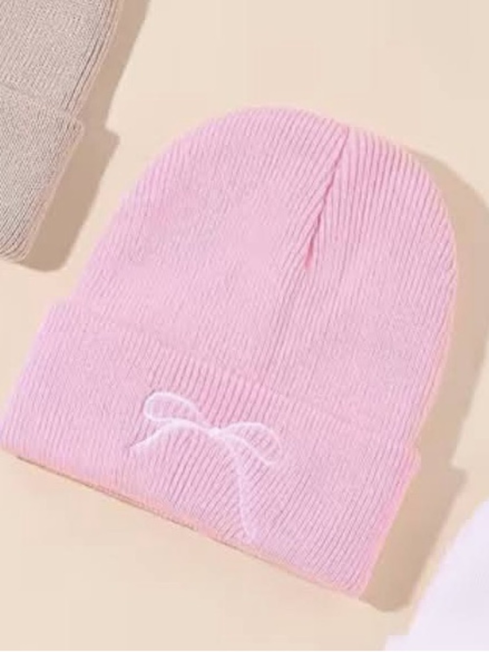 1-Knit Kids Beanie with Embroidered Bow - Pink